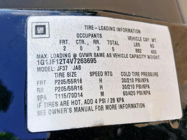 1G1JF12T4V7263695 - 1997 CHEVROLET CAVALIER Z BLACK photo 10