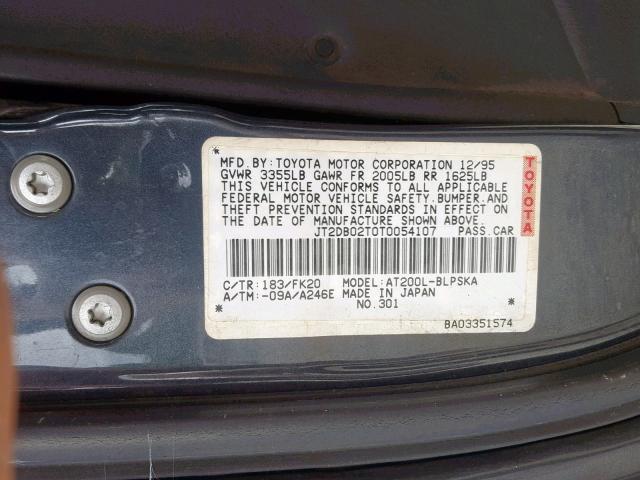 JT2DB02T0T0054107 - 1996 TOYOTA CELICA ST BLUE photo 10