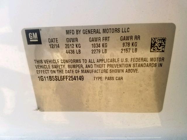 1G11B5SL6FF254149 - 2015 CHEVROLET MALIBU LS WHITE photo 10