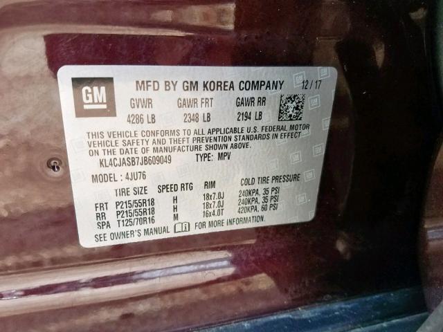 KL4CJASB7JB609049 - 2018 BUICK ENCORE PRE Бордовый фото 10