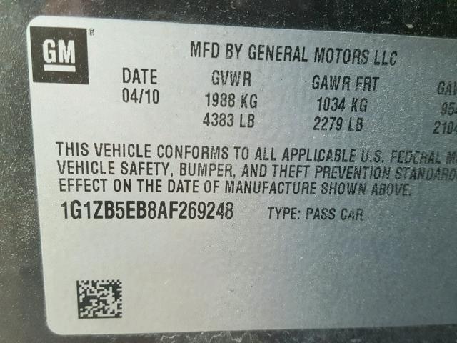 1G1ZB5EB8AF269248 - 2010 CHEVROLET MALIBU LS 石墨色 照片 10