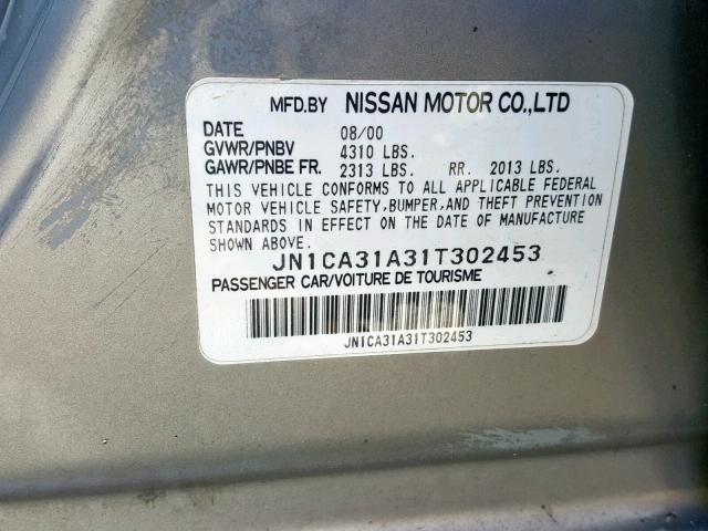 JN1CA31A31T302453 - 2001 NISSAN MAXIMA GXE SILVER photo 10