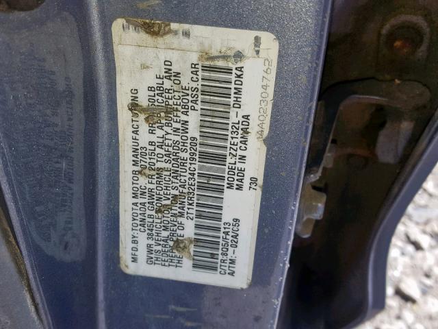 2T1KR32E34C199209 - 2004 TOYOTA MATRIX 蓝色 照片 10