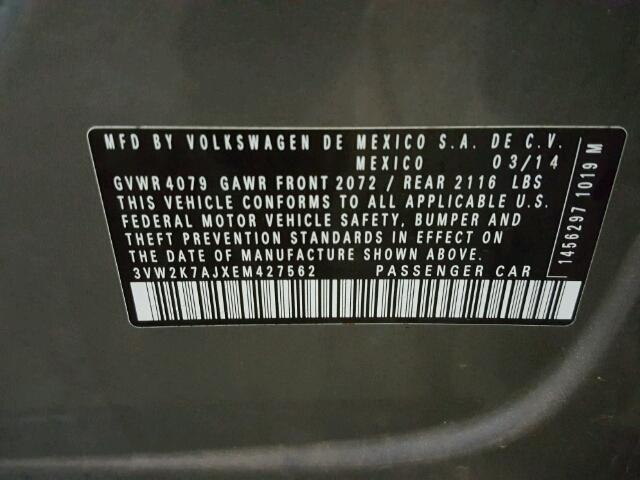 3VW2K7AJXEM427562 - 2014 VOLKSWAGEN JETTA BASE Մոխրագույն լուսանկար 10