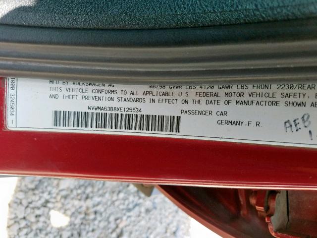 WVWMA63B8XE125534 - 1999 VOLKSWAGEN PASSAT GLS RED photo 10