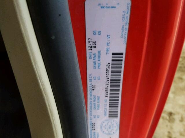 3VWBB61C6WM002126 - 1998 VOLKSWAGEN NEW BEETLE წითელი ფოტო 10