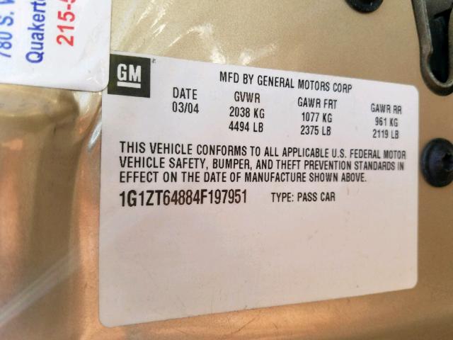 1G1ZT64884F197951 - 2004 CHEVROLET MALIBU MAX 米色 照片 10