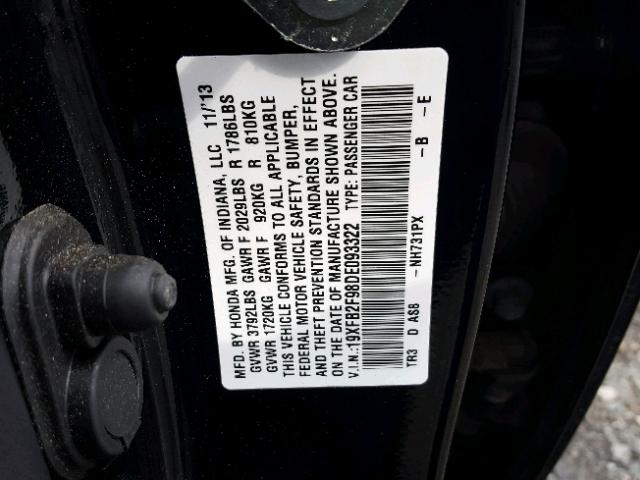 19XFB2F98DE093322 - 2013 HONDA CIVIC EXL BLACK photo 10