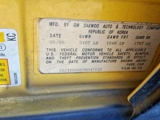 KL1TD56657B047122 - 2007 CHEVROLET AVEO BASE შავი ფოტო 10