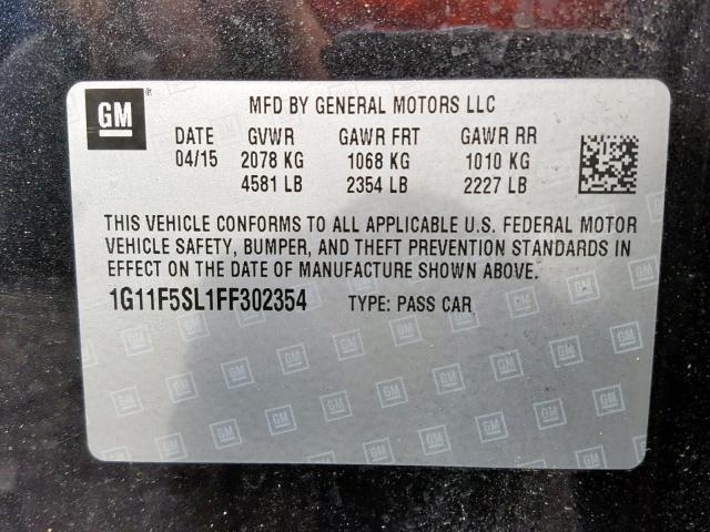 1G11F5SL1FF302354 - 2015 CHEVROLET MALIBU LTZ შავი ფოტო 10