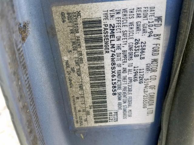 2MELM74W8SX615858 - 1995 MERCURY GRAND MARQ GRAY photo 10