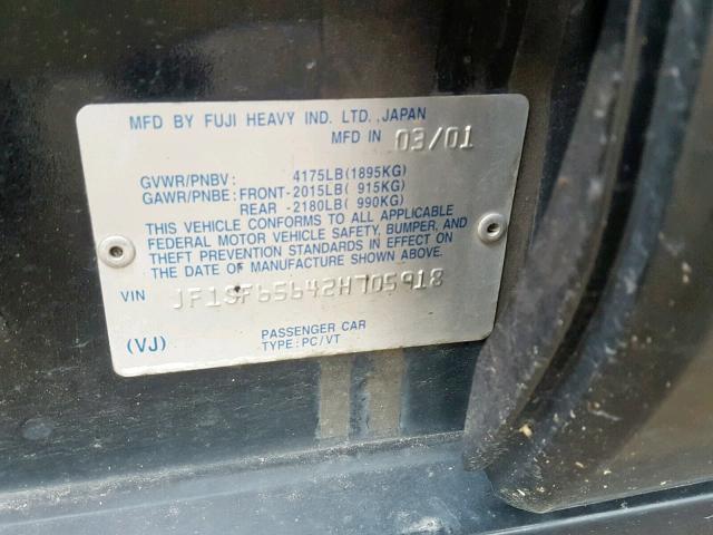 JF1SF65642H705918 - 2002 SUBARU FORESTER S Qara foto 10