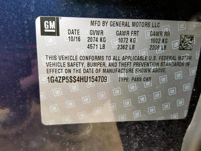 1G4ZP5SS4HU154709 - 2017 BUICK LACROSSE E 蓝色 照片 10