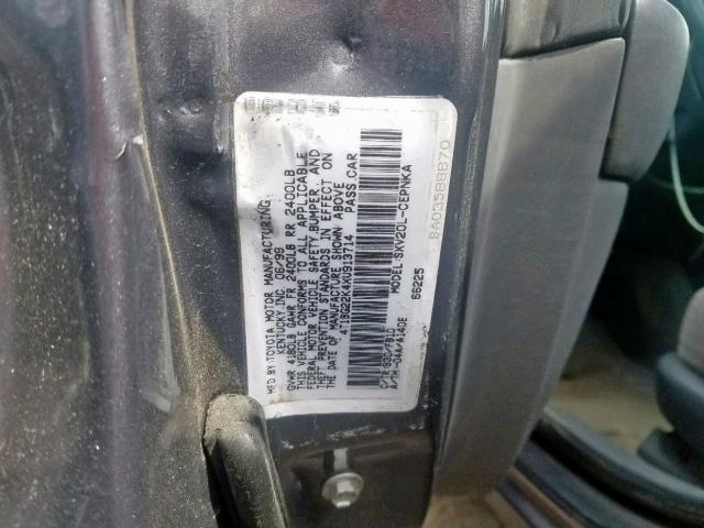 4T1BG22K4XU913714 - 1999 TOYOTA CAMRY CE GRAY photo 10