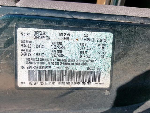 2B4FH25K1SR158796 - 1995 DODGE CARAVAN TWO TONE photo 10