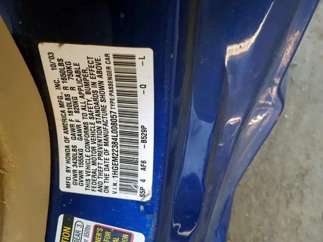 1HGEM22384L008057 - 2004 HONDA CIVIC DX V BLUE photo 10