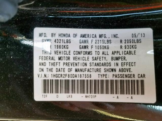 1HGCR2F80DA187558 - 2013 HONDA ACCORD EXL BLACK photo 10