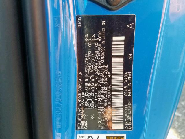 JTEBU11F570011362 - 2007 TOYOTA FJ CRUISER BLUE photo 10