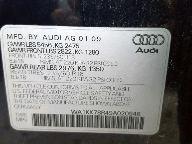 WA1KK78R49A020946 - 2009 AUDI Q5 3.2 BLACK photo 10