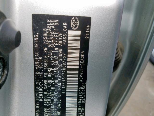 4T1BE46K77U087727 - 2007 TOYOTA CAMRY NEW SILVER photo 10