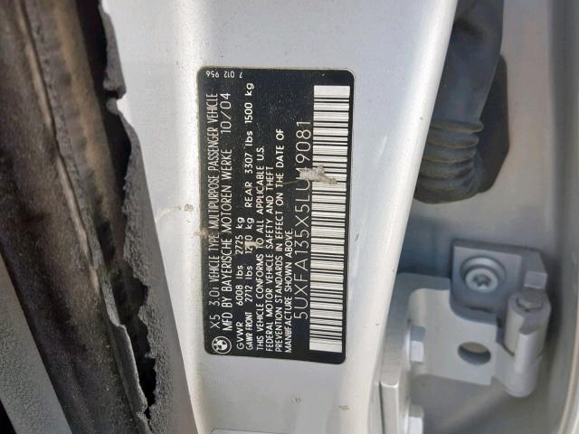 5UXFA135X5LU49081 - 2005 BMW X5 3.0I SILVER photo 10