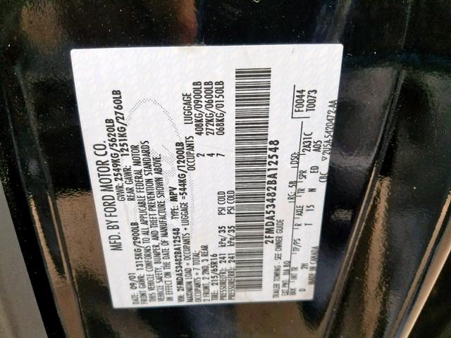 2FMDA53482BA12548 - 2002 FORD WINDSTAR S BLACK photo 10