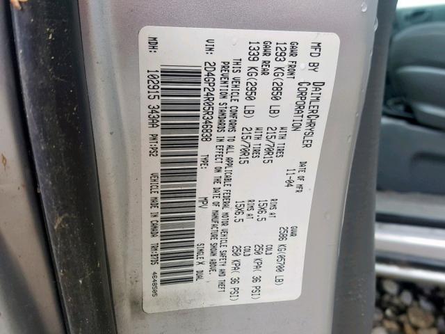 2D4GP24R05R346838 - 2005 DODGE GRAND CARA SILVER photo 10