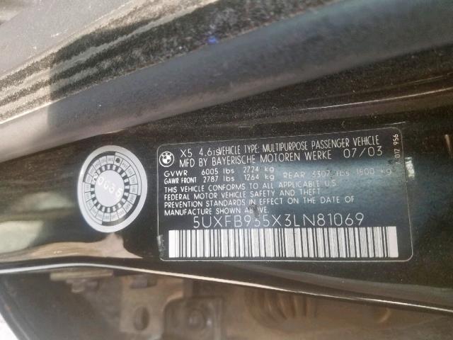 5UXFB935X3LN81069 - 2003 BMW X5 4.6IS BLACK photo 10