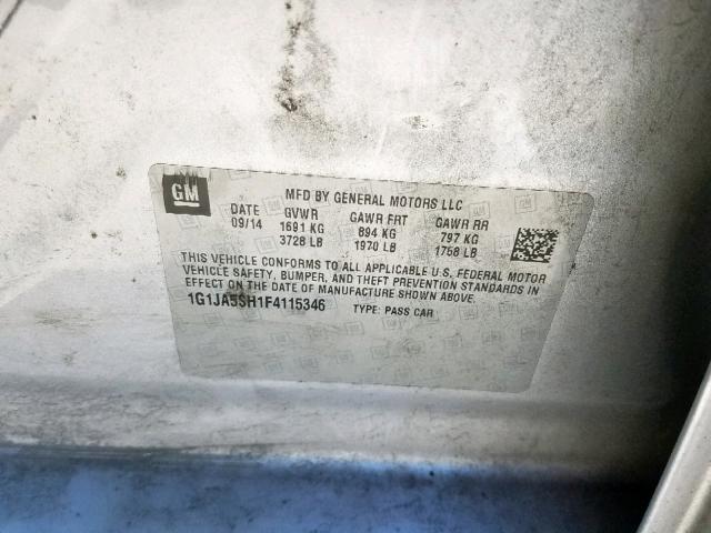 1G1JA5SH1F4115346 - 2015 CHEVROLET SONIC LS SILVER photo 10