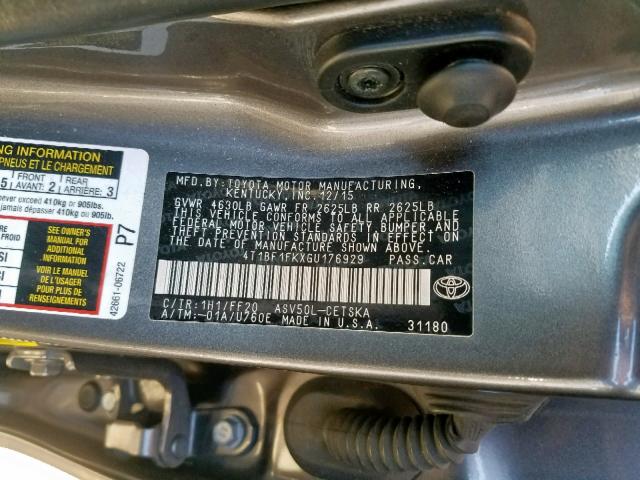 4T1BF1FKXGU176929 - 2016 TOYOTA CAMRY LE SILVER photo 10