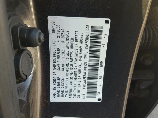 19UUA8F56AA001537 - 2010 ACURA TL GRAY photo 10