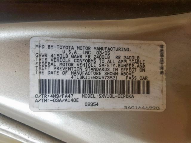 4T1SK11E6SU573821 - 1995 TOYOTA CAMRY DX BEIGE photo 10