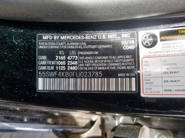 55SWF4KB0FU023785 - 2015 MERCEDES-BENZ C 300 4MAT BLACK photo 10
