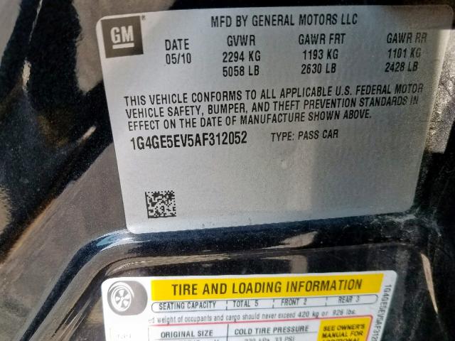 1G4GE5EV5AF312052 - 2010 BUICK LACROSSE C GRAY photo 10