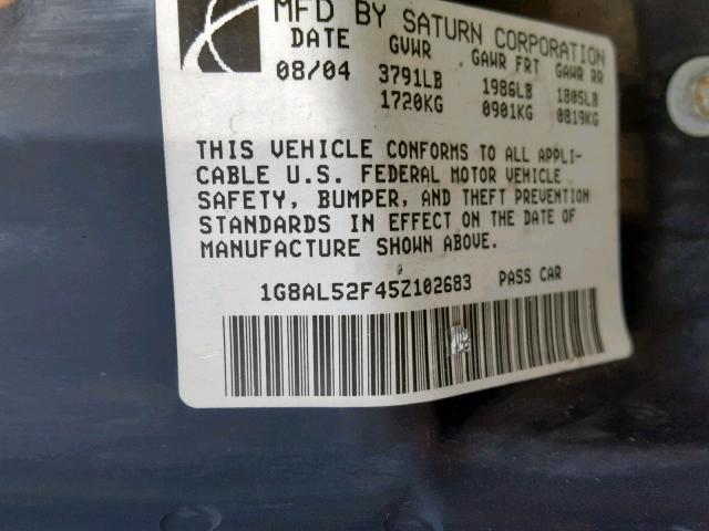 1G8AL52F45Z102683 - 2005 SATURN ION LEVEL RED photo 10