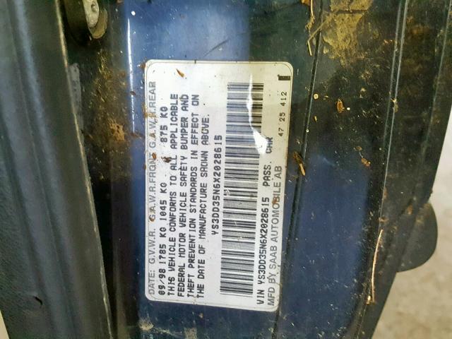 YS3DD35N6X2028615 - 1999 SAAB 9-3 S BLUE photo 10