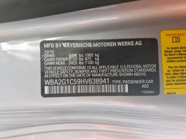 WBA2G1C59HV638941 - 2017 BMW M240I SILVER photo 10