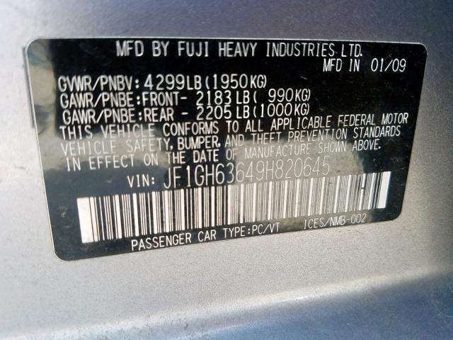 JF1GH63649H820645 - 2009 SUBARU IMPREZA OU SILVER photo 10