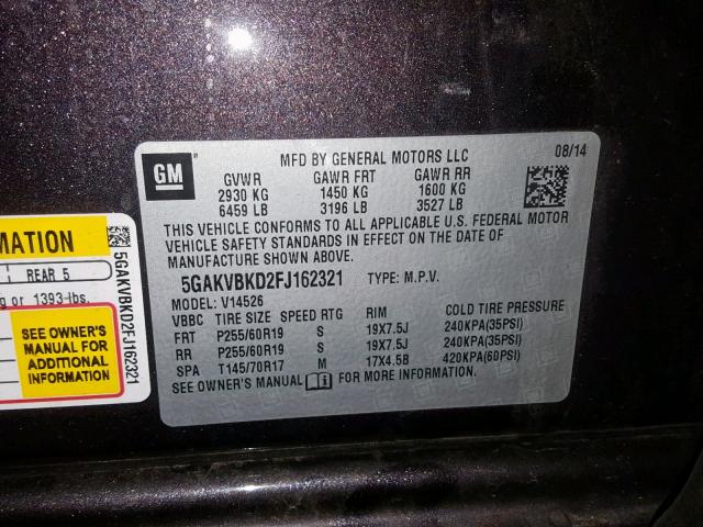 5GAKVBKD2FJ162321 - 2015 BUICK ENCLAVE PURPLE photo 10