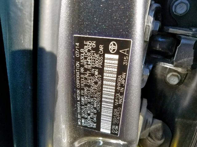 JTDKDTB33E1078019 - 2014 TOYOTA PRIUS C GRAY photo 10