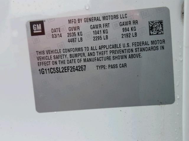 1G11C5SL2EF264267 - 2014 CHEVROLET MALIBU 1LT WHITE photo 10