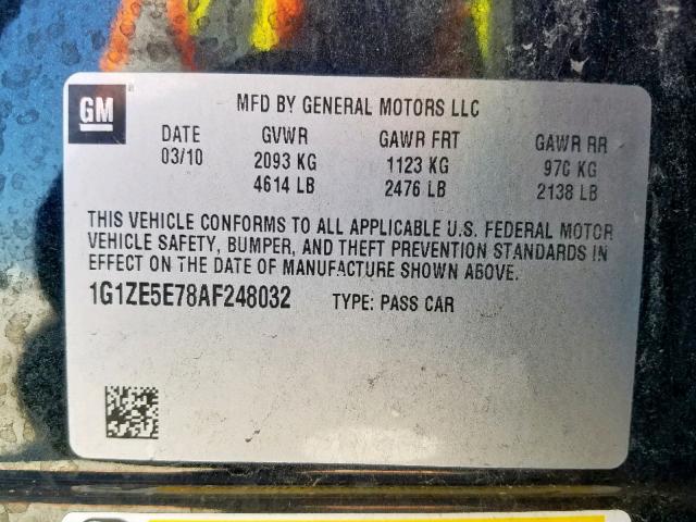 1G1ZE5E78AF248032 - 2010 CHEVROLET MALIBU LTZ შავი ფოტო 10