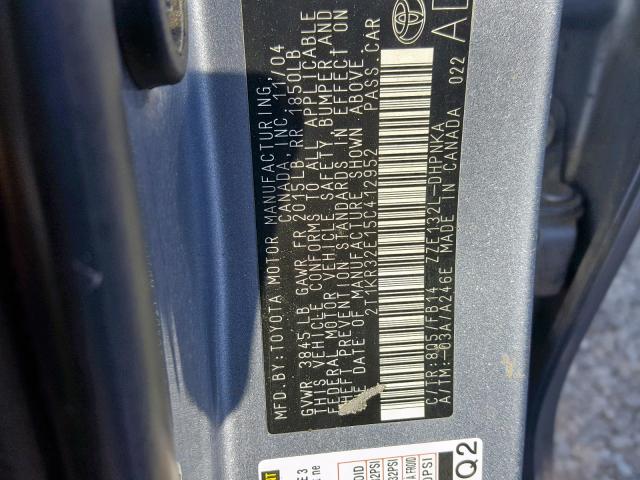 2T1KR32E15C412952 - 2005 TOYOTA MATRIX BLUE photo 10