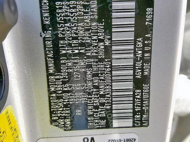 4T3ZA3BB3DU076401 - 2013 TOYOTA VENZA LE SILVER photo 10