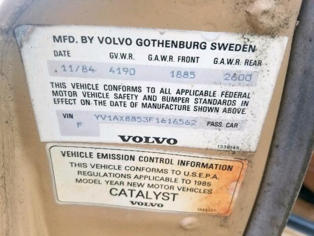 YV1AX8853F1616562 - 1985 VOLVO 245 DL TAN photo 10