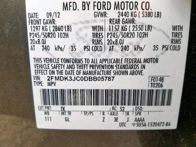 2FMDK3JC0DBB05787 - 2013 FORD EDGE SEL TAN photo 10