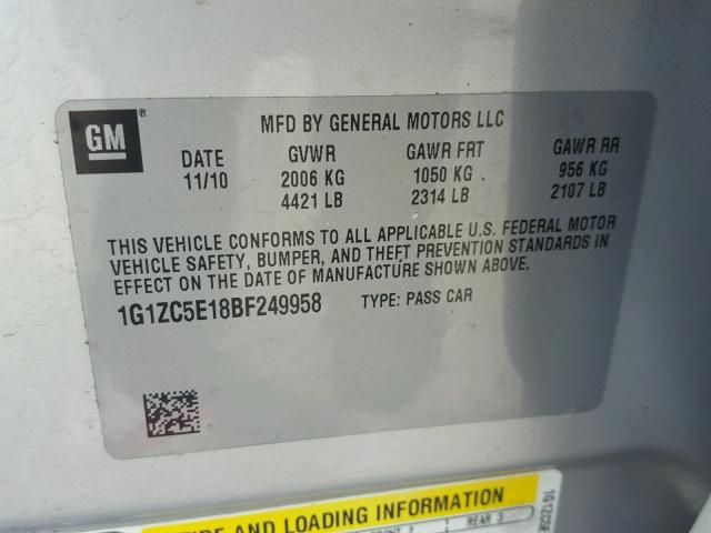 1G1ZC5E18BF249958 - 2011 CHEVROLET MALIBU 1LT 银色 照片 10