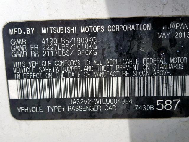 JA32V2FW1EU004994 - 2014 MITSUBISHI LANCER SE WHITE photo 10