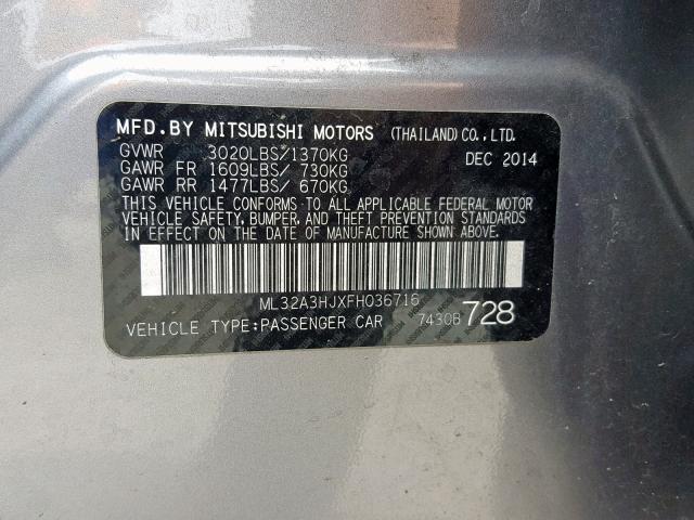 ML32A3HJXFH036716 - 2015 MITSUBISHI MIRAGE DE GRAY photo 10