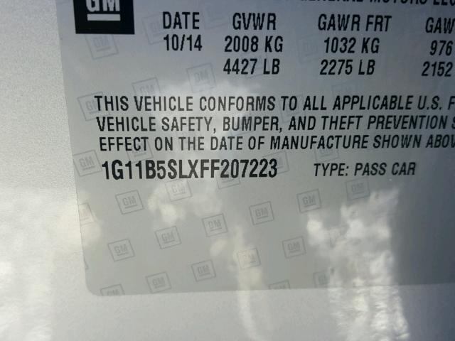 1G11B5SLXFF207223 - 2015 CHEVROLET MALIBU LS 银色 照片 10